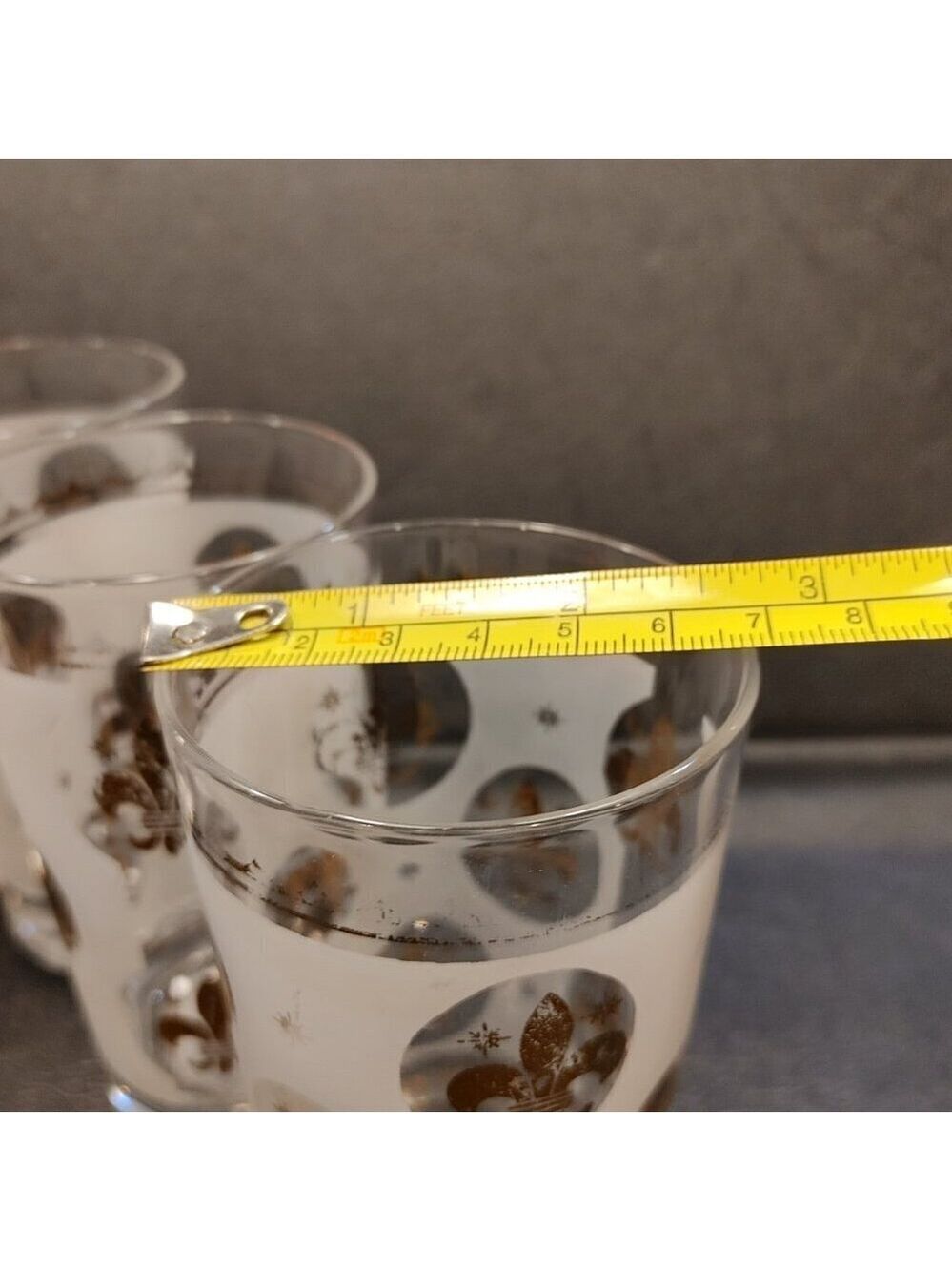 Libbey Highball Glasses Frosted Fleur de Lis Gold Rim 1950s Set of 6 - Picture 3 of 10